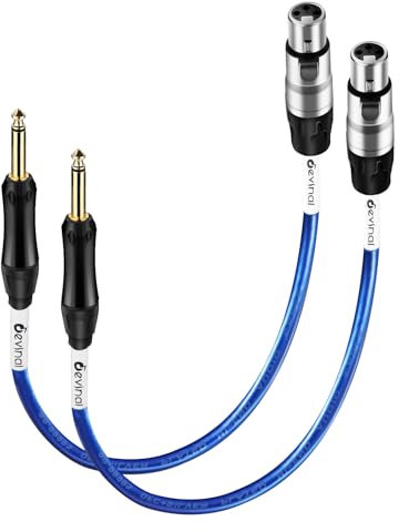 Devinal [20 AWG Silver-Plated OFC] XLR Female to 1/4 inch TS Cable Hi-Fi Grade Balanced Female XLR to Quarter inch 6.35mm Stereo Cord for Microphone, Mixer, Speakers 1ft 2pack
