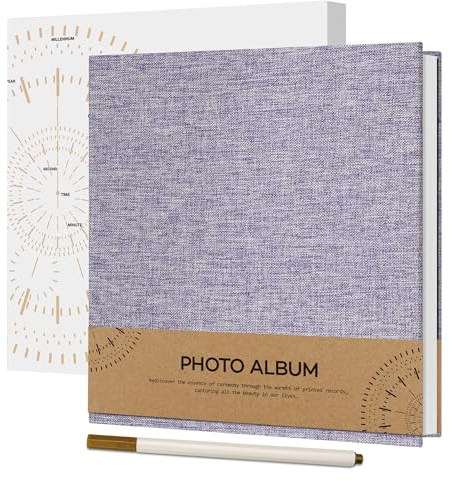 Vienrose Selbstklebend 10x15 Fotoalbum Einkleben und zum Selbstgestalten Klein Leinen Photo Album mit 40 Weißen Seiten, Hochzeit Fotoalben mit Einem Kugelschreiber, 17x18cm, Lila