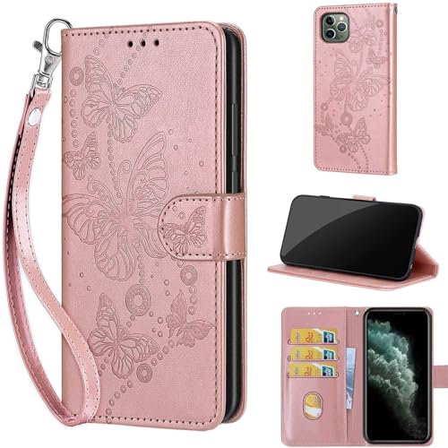 KENHONER Phone Case for iPhone 11 Pro Case, Premium Leather Shockproof Protective Wallte Cover with Card Slots Kickstand Magnetic Closure Case compatible iPhone 11 Pro Rose Gold