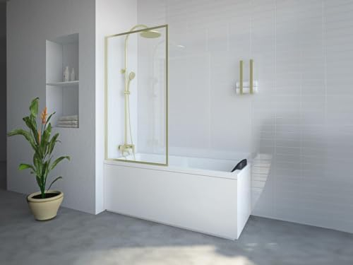 Vente-unique-Mampara de bañera dorada estilo industrial - 80 x 140 cm - Vidrio templado - BRADENTON