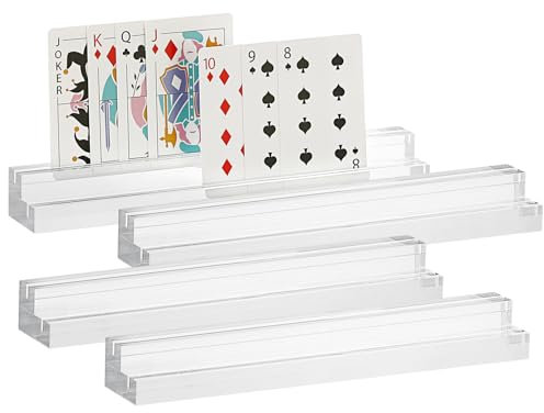 SUMTree Trapez-Spielkartenhalter aus transparentem Acryl mit Doppelrille, Pokerkarten, Uno-Kartenhalter, gebogener Tischnummernständer, 25 x 4 x 3 cm, 4 Stück