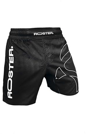ROSTER. BJJ Pantalones Cortos de Entramiento, MMA, Boxeo, Kick Boxing, Unisex (FR/ES, Letras, XL, Regular, Regular, Negro)