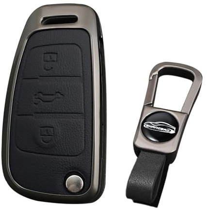 KUNIO Coque de clé pour Audi A1 A3 8V A4 A6 Q2 Q3 TT TTS RS RS3 S3 Sline Coque de protection de clé à rabat en alliage de zinc Porte-clés 3 boutons, b noir, 3 Tasten