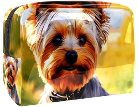 Trousse de Maquillage de Voyage,Trousse de Toilette de Voyage pour Femme,Yorkshire Terrier Automne Chien,Trousse de Voyage cosmétique