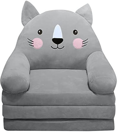 Plüsch faltbares Kindersofa Rückenlehne Sessel 2 in 1 faltbares Kindersofa niedliches Cartoon faules Sofa Kinder aufklappbares Schlafsofa für Wohnzimmer Schlafzimmer ohne Liner Filler (Grey, One Size)
