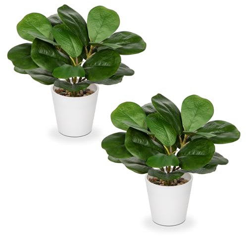 Arborus 2 plantas artificiales en macetas blancas, planta de ficus falsa de 10.2 pulgadas, plantas artificiales pequeñas en maceta, plantas artificiales decorativas para interiores para decoración del