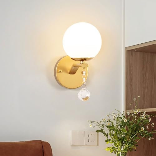 WLBHWL Wandleuchten, Moderne Kugelleuchte Mit 1 Licht Und Kristallanhänger, Wandleuchte Für Schlafzimmer, Badezimmer, Wohnzimmer Und Flur, Waschtischbeleuchtung, Deckenleuchte