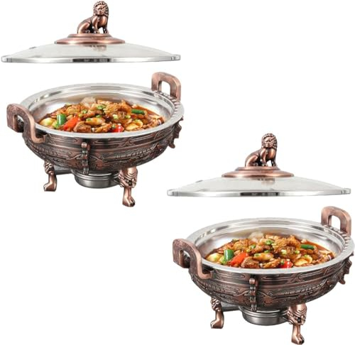Paquete De 2 Platos Para Frotar Y Calentadores De Alimentos, Juego De Servidor De Buffet De Catering Con Bandeja Para Alimentos Y Soportes Para Combustible, Para Cocina, Fiesta, Comedor Y Buffet