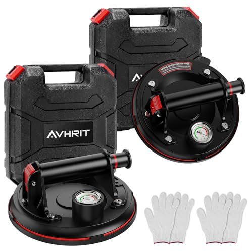 Avhrit Ventose in Vetro Da 8 Pollici, Ventose Per Piastrelle Con Manometro, Capacità Di Carico (485 lbs/220 kg), Potente Sollevatore per Sostituzione di Parabrezza Auto, Granito, Pavimenti (Due)