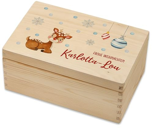 Lilletå ® Erinnerungsbox Tiere Weihnachten (001.10) - Erinnerungskiste Baby mit Hochwertigem Farbdruck - Baby Kind Erinnerungsbox Holz - Geschenk Geburt Mädchen Junge