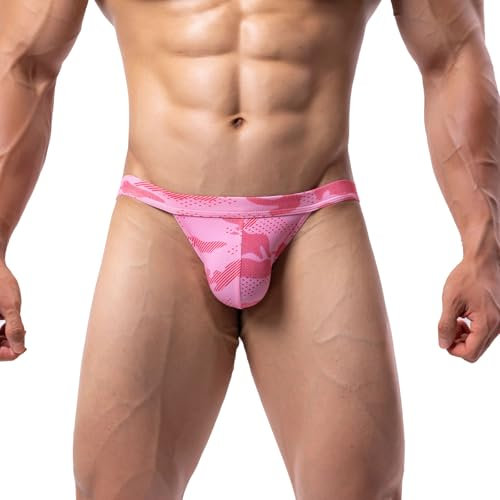 Summer Code Bikini Slips Douce et élastique sous-vêtements Micro Mesh Bulge Pouch Underwear pour Hommes, Rose, XXL