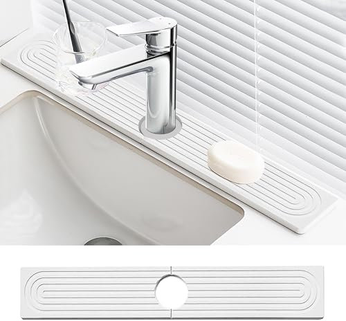 Tapis de robinet pour évier de cuisine en diatomite à séchage rapide, tapis absorbant les éclaboussures pour évier de cuisine et comptoir de salle de bain (blanc, 40 x 9 cm)