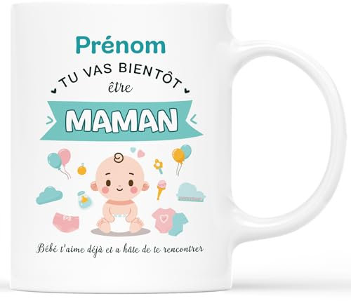 𝗖𝗔𝗗𝗘𝗔𝗨 𝗣𝗟𝗨𝗦 Mug Personnalisé Prénom - Tu Vas Bientôt Être Maman - Cadeau Pour Futur Parents, Cadeau Maternité, Cadeau Annonce de Grossesse, Mug Fêtes Des Mères Enceinte, Mug Grossesse