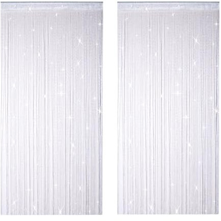 2 PCS Beaded Door Curtain 100 x 200cm Door Fly Screen Curtain, Fly Screens for Doors, Bead Curtains for Doorway, Glitter String Tassel Curtains Fringe Panel Tassel, Door Beads Curtains to Stop Flies