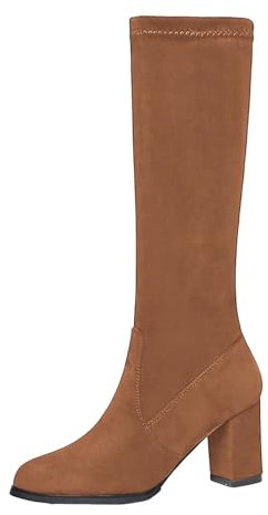 Stivali a metà polpaccio da donna, con plateau, tacco a blocco, sopra il ginocchio, stivali alti al ginocchio, tacco grosso, punta quadrata, comodi stivali da donna con tacco alto e cerniera laterale,