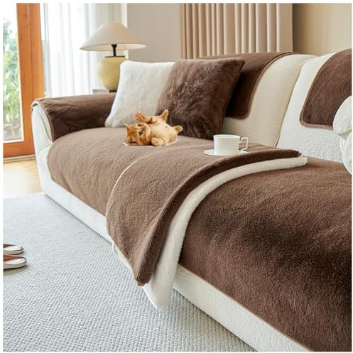 QSZTJJ Samt Sofabezug 1 2 3 4 Sitzer, L Form Sofaüberwurfe, Ultra Weicher Sofaschoner,Überzug Couchbezug Sofa/Couch Wurfdecke Eckcouch 3/2/1 Sitzer Sofaschutz (Dunkelbraun,90×90cm)