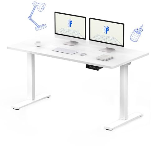 FLEXISPOT Höhenverstellbarer Schreibtisch Basic Plus 140x70cm-Tischgestell höhenverstellbar elektrisch mit 2 MOTOREN,Memory-Handsteuerung-Sitz-Stehpult (Weiß)