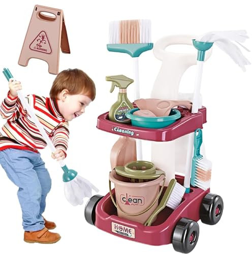 Juego De Escoba Y Limpieza Para Niños Pequeños, Juego De Limpieza Para Niños Pequeños - Juego De Limpieza Del Hogar Simulado - Juego De Limpieza Para Niños, Carrito De Limpieza Con Escoba, Recogedor Y