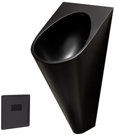 ASumPio Urinario De Acero Inoxidable 304 Negro, Urinario De Baño para Hombres Montado En La Pared con Válvula De Descarga con Sensor, Urinario De Descarga Comercial De Alta Efici,