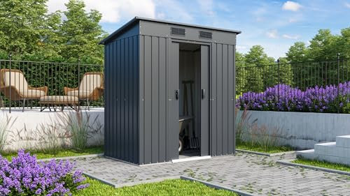Pergart Gerätehaus Leipzig II 64, anthrazit, 1,59 m² | Wetterfestes & stabiles Gartenhaus | Geräteschuppen aus verzinktem Stahlblech | Metallgerätehaus zur Aufbewahrung von Werkzeug