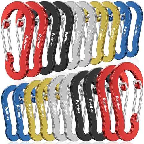 pullther Lot de 20 Mousqueton Multifonction, 50mm/1.96'' Mousquetons Porte Clé, Mini Mousqueton en Aluminium, pour Sports de Plein Air, Randonnée, Camping et Pêche