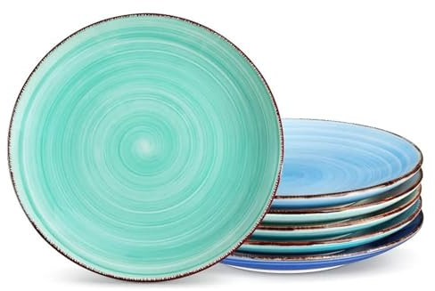 Ceramic Dinner Plate Salad Plates, 8.5 inch Small Dinner Plates Set, Ceramic Dessert Plate Serving Dishes Set of 6, Microwave, Oven(8.5 inchCool Color)