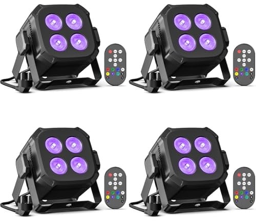 Oloaxolx 4er-Set 40W RGBW 4-in-1 LED-Par-Minischeinwerfer mit Fernbedienung, Soundsteuerung DMX-4/8-Kanal-Bühnenlichter für DJ, disco, Zuhause, Partys, Halloween, Weihnachten