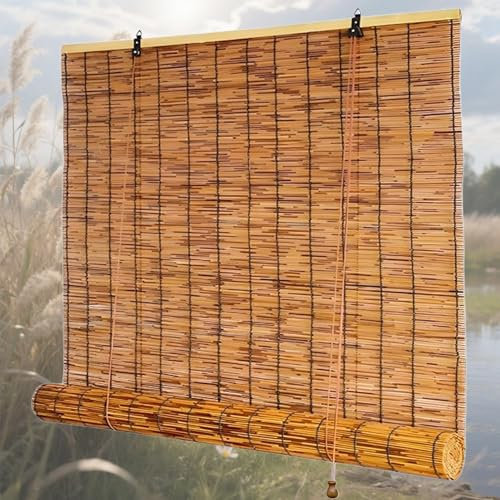 Bambus Rollo Aussenbereich Bambusrollo Jalousine Terrasse Raffrollos für Fenster Türen Wetterfest Jalousien Innen Nach Maß Sichtschutz Sonnenschut Breite 40~180cm Höhe 40~300cm