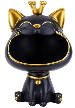 Moaobooh Katze Statue, Glückskatze Storage Sculpture, Startseite Wohnzimmer für den Eingang Lachende Katze Schlüssel Aufbewahrungsbox, Deko Kleinigkeiten Storage Box (Schwarz)
