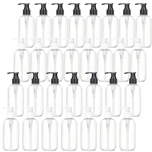 30er-Set Kunststoff-Pumpflaschen à 250 ml, transparente, wiederbefüllbare Flaschen für Seife, Shampoo, Duschgel, ätherische Öle, Lotion, Reise und Badezimmer