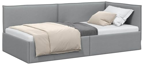vidaXL Eckbettgestell mit Kopfteil Hellgrau 100 x 200 cm Stoff