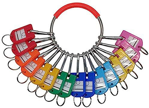 Qusedwey Portable Metal Ring Key Organizer Ring Key Organizer Metal Ring Key Organizer with 16 Spring Hooks & Key Tags with Ring and Label Window