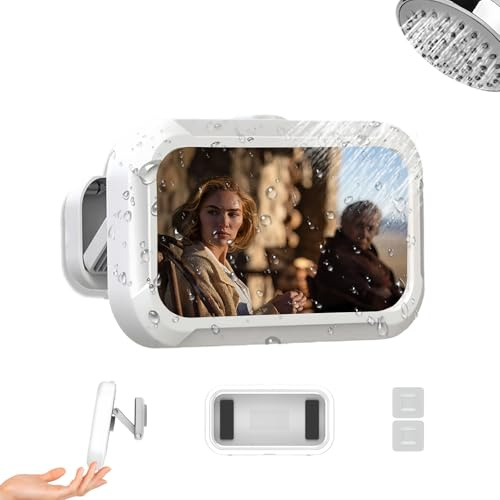 Waterproof Shower Phone Holder – 360° Rotation Wall Mount, Anti-Fog HD Touchscreen, Adjustable Stand for Bathroom, Bathtub, Kitchen, Shower Phone Holder Waterproof for 4-7” Phones