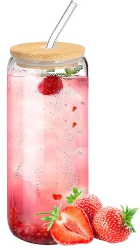 Heat Resistant Glass, Iced Coffee Cup Tumbler, 7,87 x 3,15 x 3,15 Inches Reusable Jar with Eco Friendly Design, Glass Straw Cup, Beverage Accessory with Modern Style, Drinkware for Latte Juice Tea