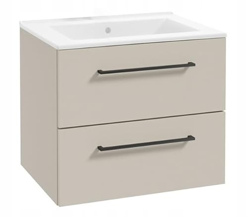 .Deftrans – Waschbeckenunterschrank 60 cm hängend – Badmöbel Set mit Waschbecken modern – Waschtisch mit Unterschrank Kaschmir matt – Badezimmer Unterschrank mit Schubladen Soft-Close