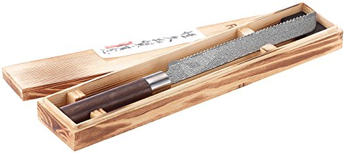 TokioKitchenWare Japanische Messer Damast: Handgefertigtes Marken-Damast-Brotmesser mit 20-cm-Klinge (Messer Damastklingen, Damastmesser Küche, Küchenhelfer)