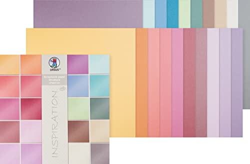 Ursus 81420099 - Scrapbook paper Block, Struktura Pearl 2, ca. 30,5 x 30,5 cm, 220 g/qm, 20 Blatt in 20 verschiedenen Farben, durchgefärbt, einseitig bedruckt mit Vintage Effekt