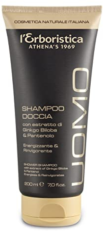 L'Erboristica Athena's Dusch-Shampoo für Herren, belebendes und belebendes Dusch-Shampoo mit Ginkgo Biloba-Extrakt und Panthenol, 200 ml