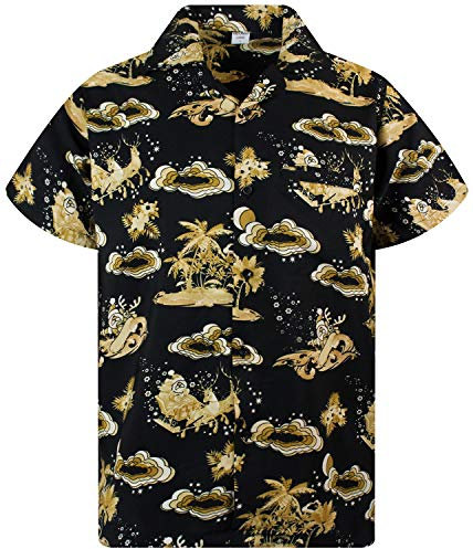 King Kameha Funky-Hawaii-Hemd, Weihnachten, Herren, Kurzarm, Christmas-Island, Mono-Sepia, 3XL