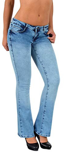 ESRA Low Waist Jeans Damen Bootcut Jeanshose Schlaghose Bootcut-Jeans Damen-Jeans Stretch Jeans-Hose Hüftjeans Weite Hose Flared-Jeans bis Übergröße Große Größe B400