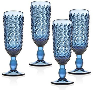 Champagne Flute Beverage Glass Cup Alba by Godinger – Blue – Set of 4