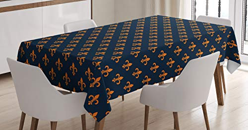 ABAKUHAUS Fleur De Lis Nappe, Conception héraldiques, Linge de Table Rectangulaire pour Salle à Manger Décor de Cuisine, 140 cm x 240 cm, Orange Indigo