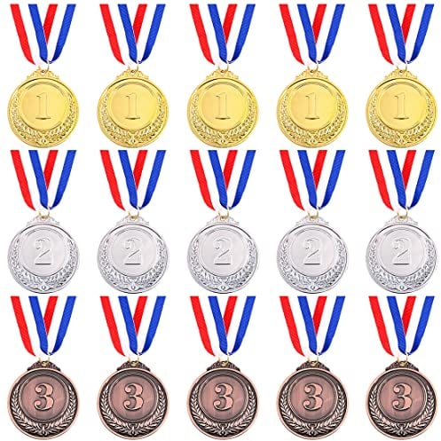 Swpeet Medaillen mit Band, Olympischer Stil, für Kinderveranstaltungen, Klassenzimmer, Bürospiele und Sport - 1. 2. 3. Platz (15 Stück)