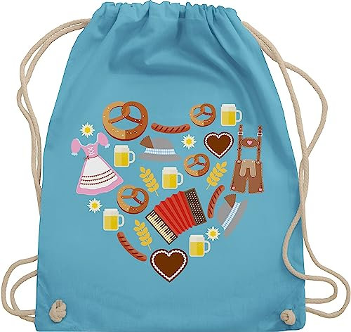 Shirtracer Turnbeutel Rucksack - Kompatibel mit Oktoberfest Tasche - Bayrisches Herz - Unisize - Hellblau - trachtenrucksäcke bayern beutel baumwolle oktoberfest-tasche octoberfest turnsackerl