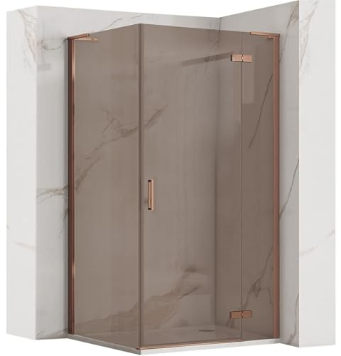 Rea Cabina Doccia Angolare 80x80 (porta x pannello), Vetro Fumé Bronzo, Profili in Rame Spazzolato
