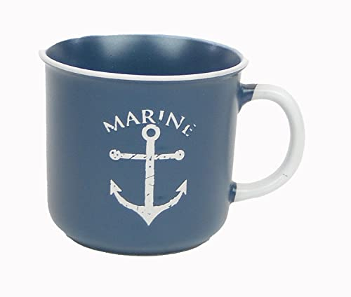 osters muschel-sammler-shop Kaffeebecher-Tasse maritim - Keramik ┼ 400ml ┼ Teebecher ┼ Strandtasse-Becher ┼ Geschenk-Artikel (Blau mit Anker)