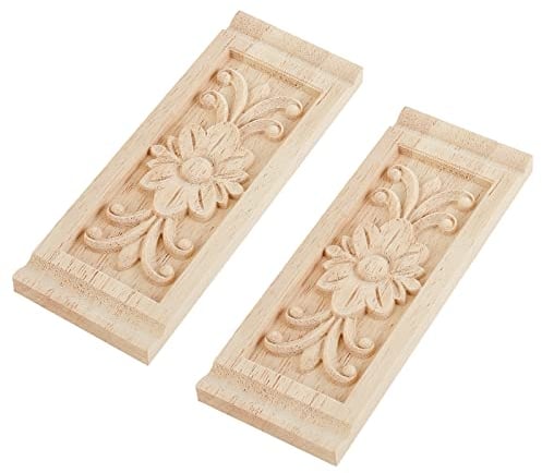 SUPERFINDINGS 2Stk Holz Geschnitzte Applique Frame Onlay Unlackierte Möbel Dekoration Rechteck Muster Für Home Door Cabinet Decoration 160x60x9.5mm