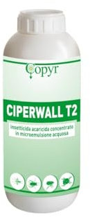 COPYR Ciperwall T2 Insetticida Acaricida Concentrato 1 Litro in Microemulsione Acquosa Cipermetrina Tetrametrina, Mosche,Zanzare