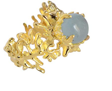 Damen-Ring mit Aquamarin-Edelstein, 925er-Sterlingsilber, vergoldet, Größe 55, Stein:, Aquamarin