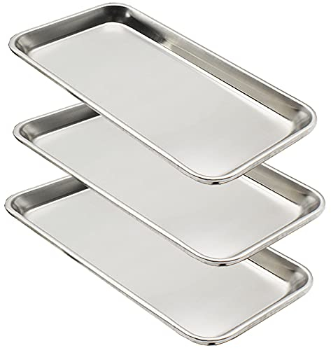 Fayemint 3 Piezas Acero Inoxidable Bandeja, Bandeja Acero Inoxidable, Bandeja de Servir de Acero Inoxidable, para Colocar Comida Gourmet, Bandejas de Cocina, Suministros de Restaurante (Plateado)